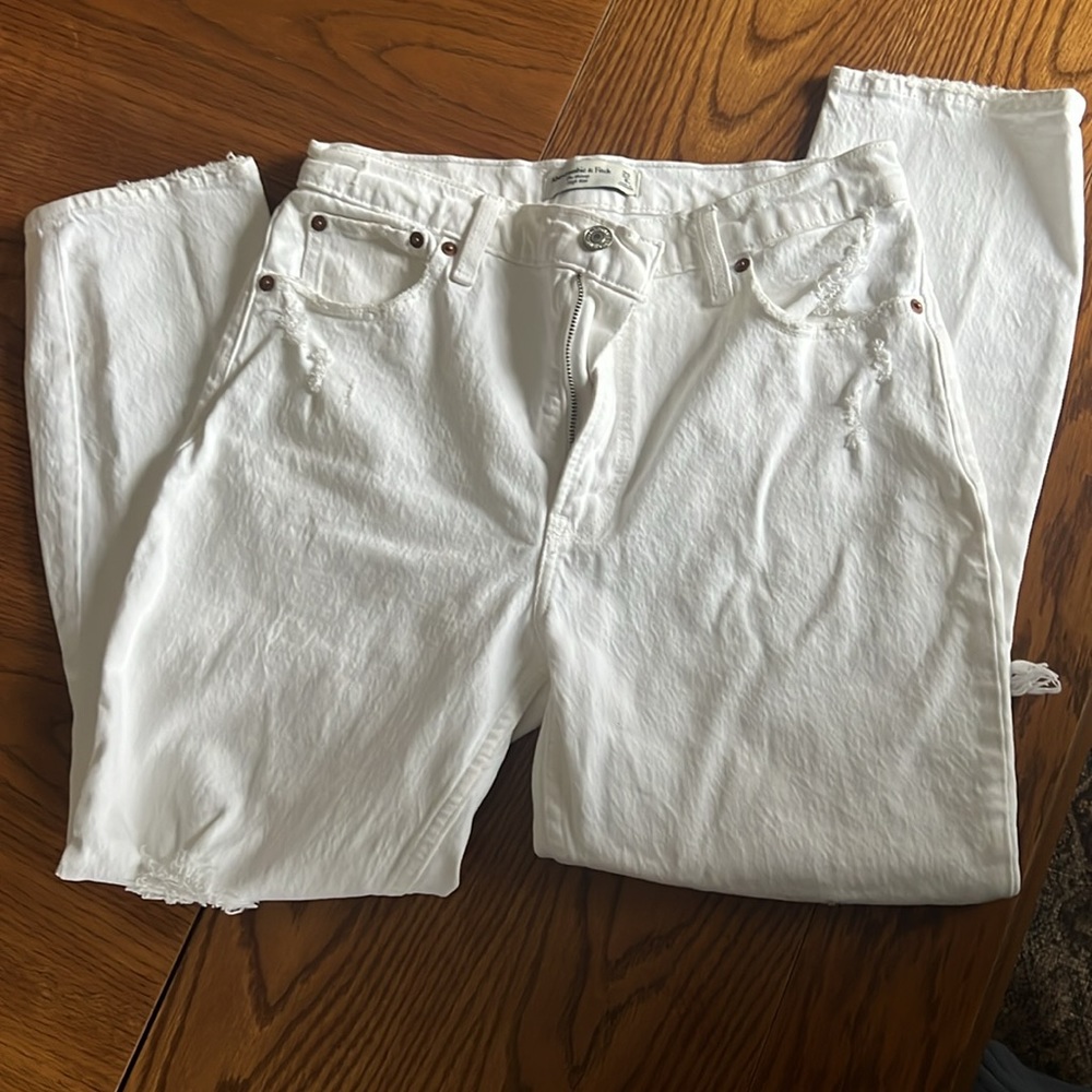 A&F High Rise Skinny Jeans - White, Destroyed 29/8s